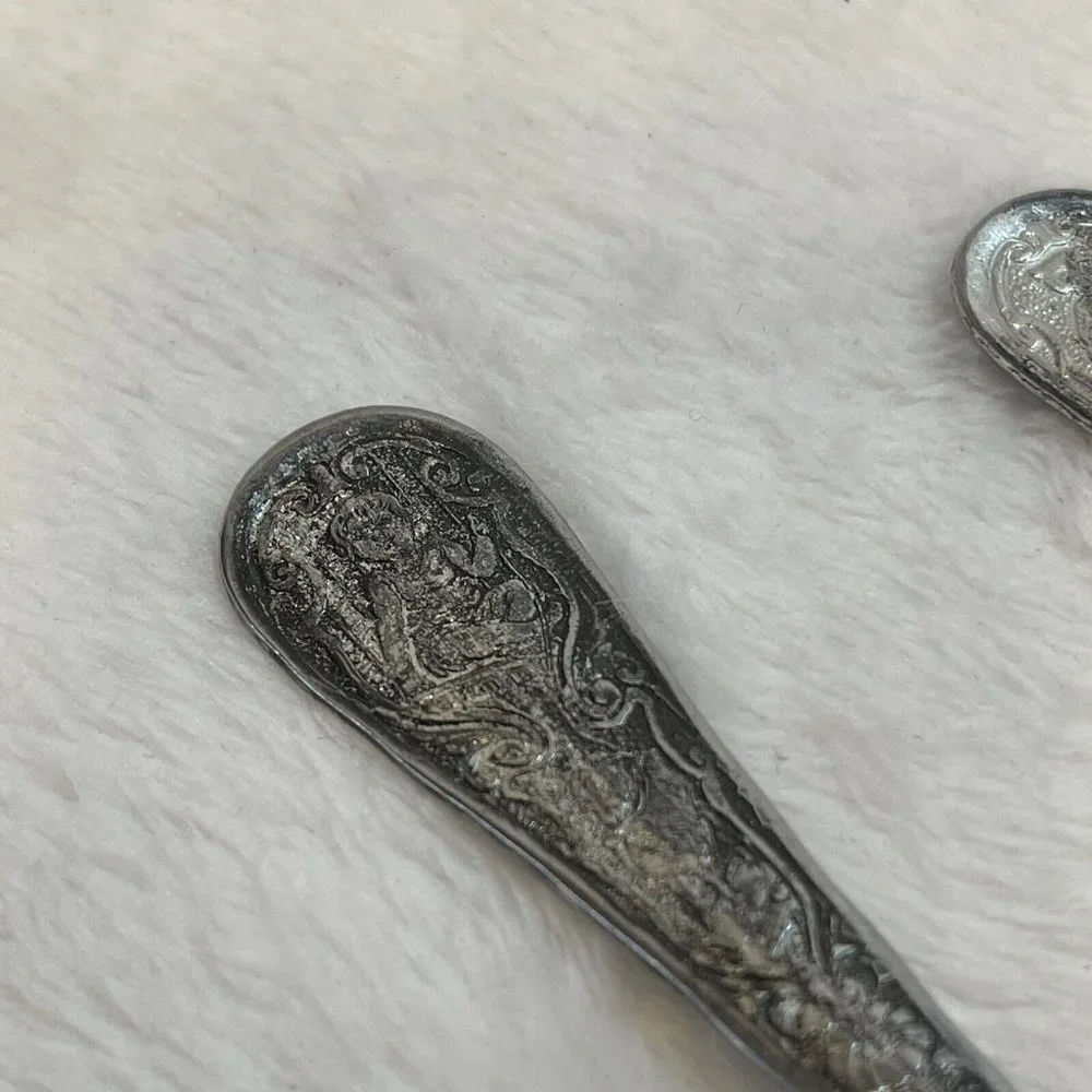 Vintage Children's Toy Fork &‎ Spoon WBW with Girl & Bear On Handles 2 Piece Set